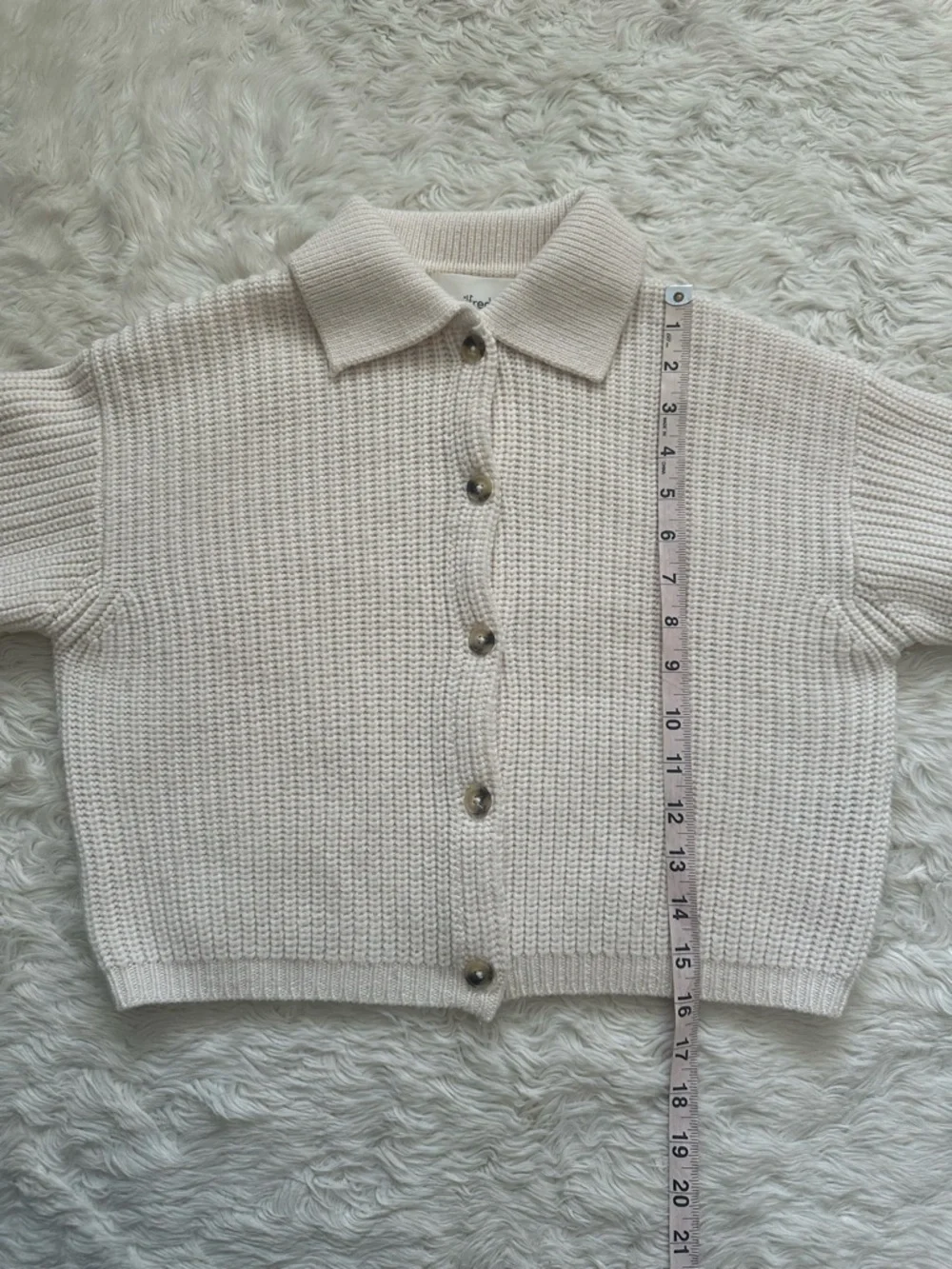 Aritzia Wilfred Nextdoor Sweater Collared 100% Merino Wool Cardigan Cream Sz S - Picture 11 of 12